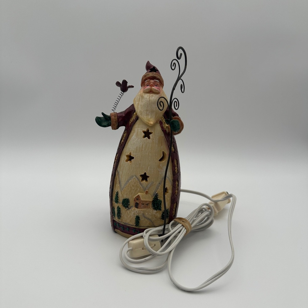 Vintage Santa Claus Lighted Figurine Rustic Christmas Folk Art Luminary 7.5"